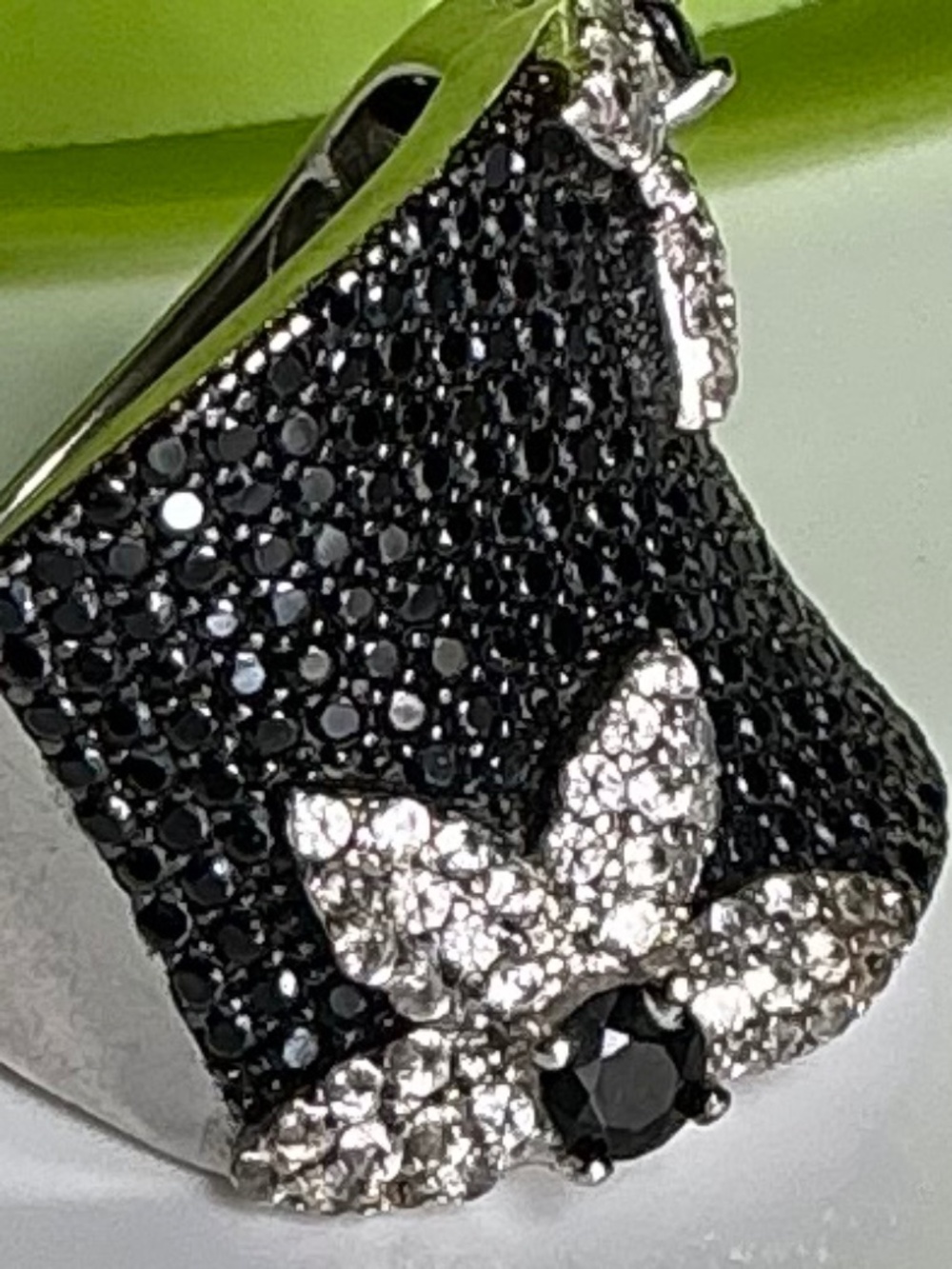 Micro Pave Black Spinel & White CZ Flower Sterling Silver Domed Ring Size 5.75 - Picture 13 of 16